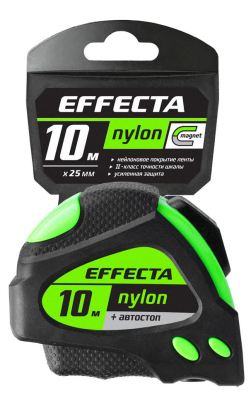 Рулетка 10м-25мм с магнитом, автостоп,лентой нейлон  EFFECTA  Nylon   (581025); 11612892