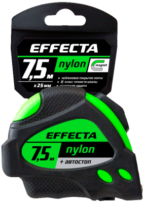 Рулетка 7,5м-25мм с магнитом, автостоп,лентой нейлон  Effecta Nylon  (587525); 11612891