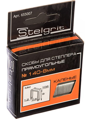 Скобы для мебельного степлера каленые 8x1,2 мм тип140 1000шт "Stelgrit" (655007); 11612290