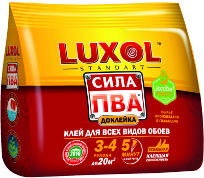 Клей обойный LUXOL сила ПВА универсальный Standart 100гр.3-4 рул.; 11608224