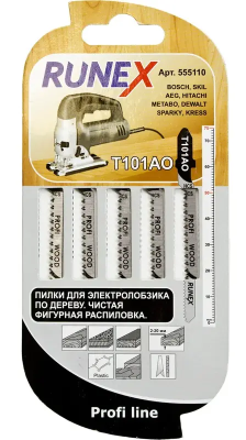 Пилки  75 х 50мм 20з/д по дереву, ДСП, ламинату, пластику чистый фигурный распил  5шт/уп  Runex 555110/Т101АО;  11598351