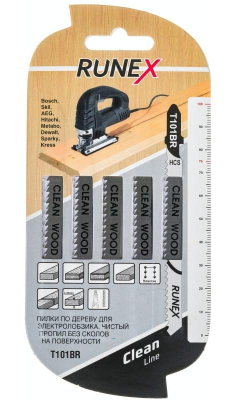 Пилки 100 х 75 мм 5шт 10з/д по дереву, фанере, пластику h=4-30мм чистый распил Т101ВR  Runex 555114;  11598350