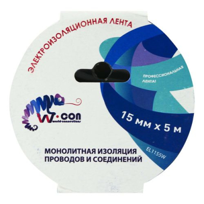 Изолента 15мм х5м монолитная  W-CON EL1155W; 11603199