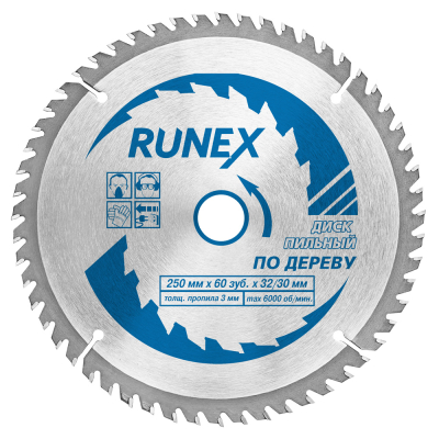 Диск пильный по дереву 250х60зубх32/30мм RUNEX (551017); 11612535