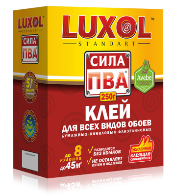 Клей обойный LUXOL сила ПВА универсальный Standart 250 гр.6-8 рул.; 11608231