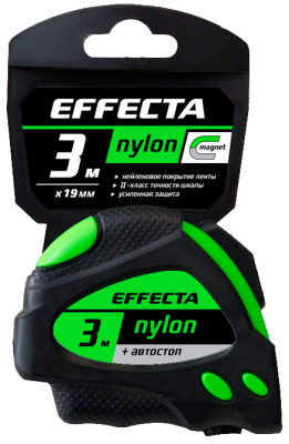 Рулетка 3м-19мм с магнитом, автостоп,лентой нейлон  Effecta Nylon  (580319); 11612889