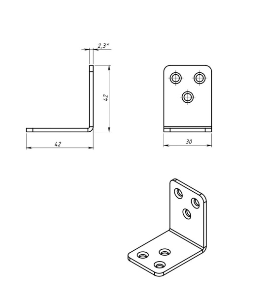 Уголок крепежный 42*42*30*2,3 цинк; 11589905