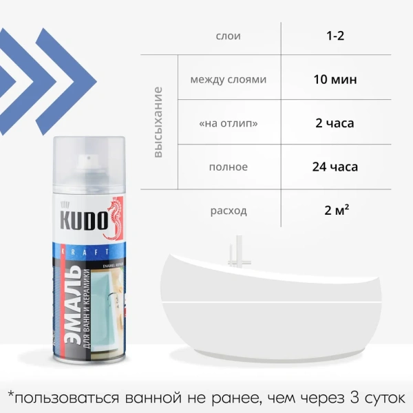 Эмаль для реставрации ванн и керамики KUDO KU-1301 520 мл; 11591833
