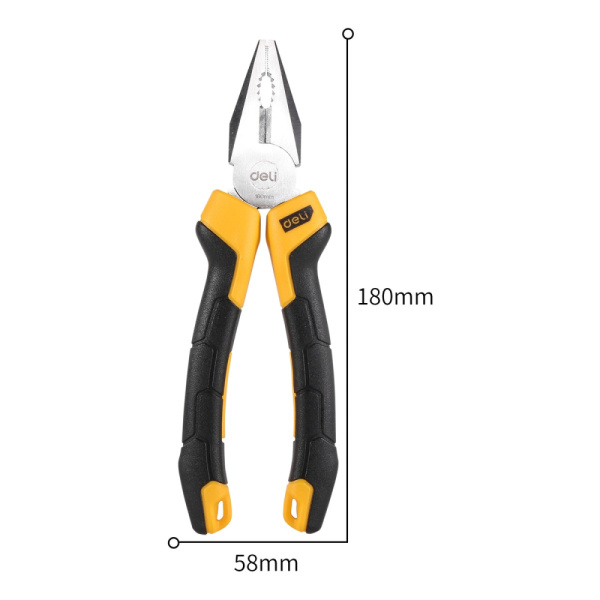 Плоскогубцы комб. 180мм, cталь CrV, прорезиненная двухкомп. ручка Deli DL2007Z; 11608786