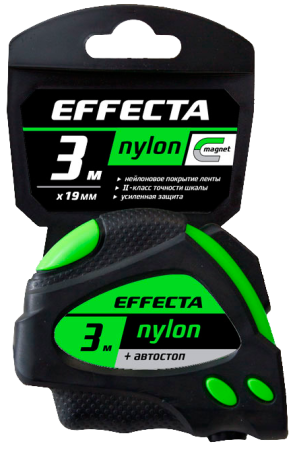 Рулетка 3м-19мм с магнитом, автостоп,лентой нейлон  Effecta Nylon  (580319); 11612889