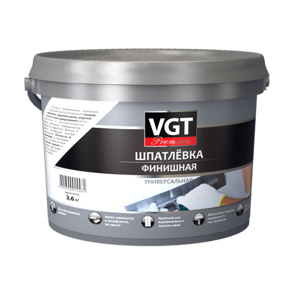 Шпатлевка VGT финишная универсальная Premium 3,6 кг; 11603673